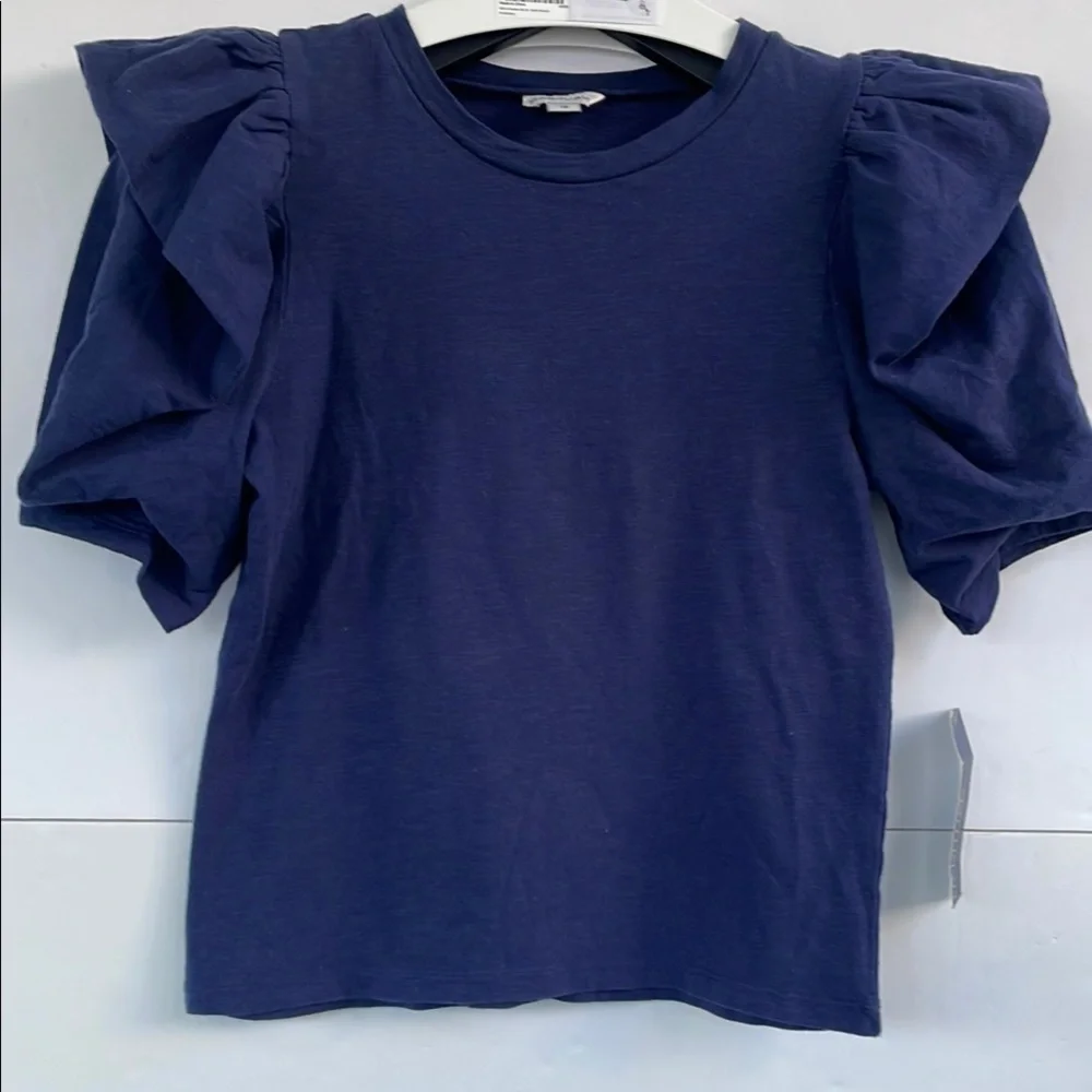 Habitual Kids Navy Blue Envelope Puff Sleeve Festive Holiday Cotton Top Size 12
